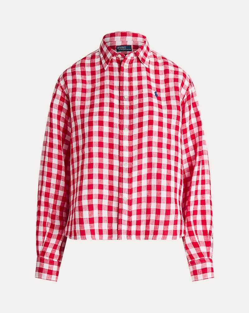 Camisas Ralph Lauren Wide Cropped Gingham Linen Mujer 1721b Injection Red/Whit | SIRKOPL-83 - vista 2