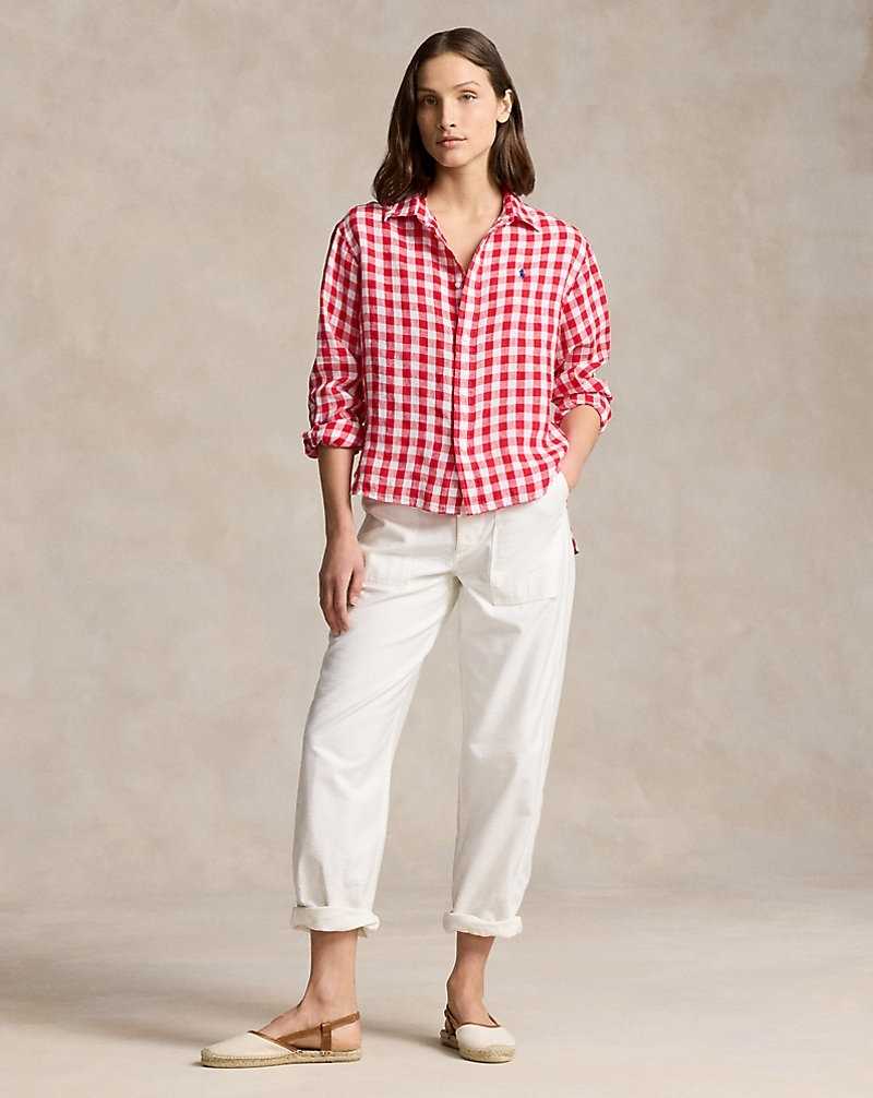 Camisas Ralph Lauren Wide Cropped Gingham Linen Mujer 1721b Injection Red/Whit | SIRKOPL-83 - vista 3