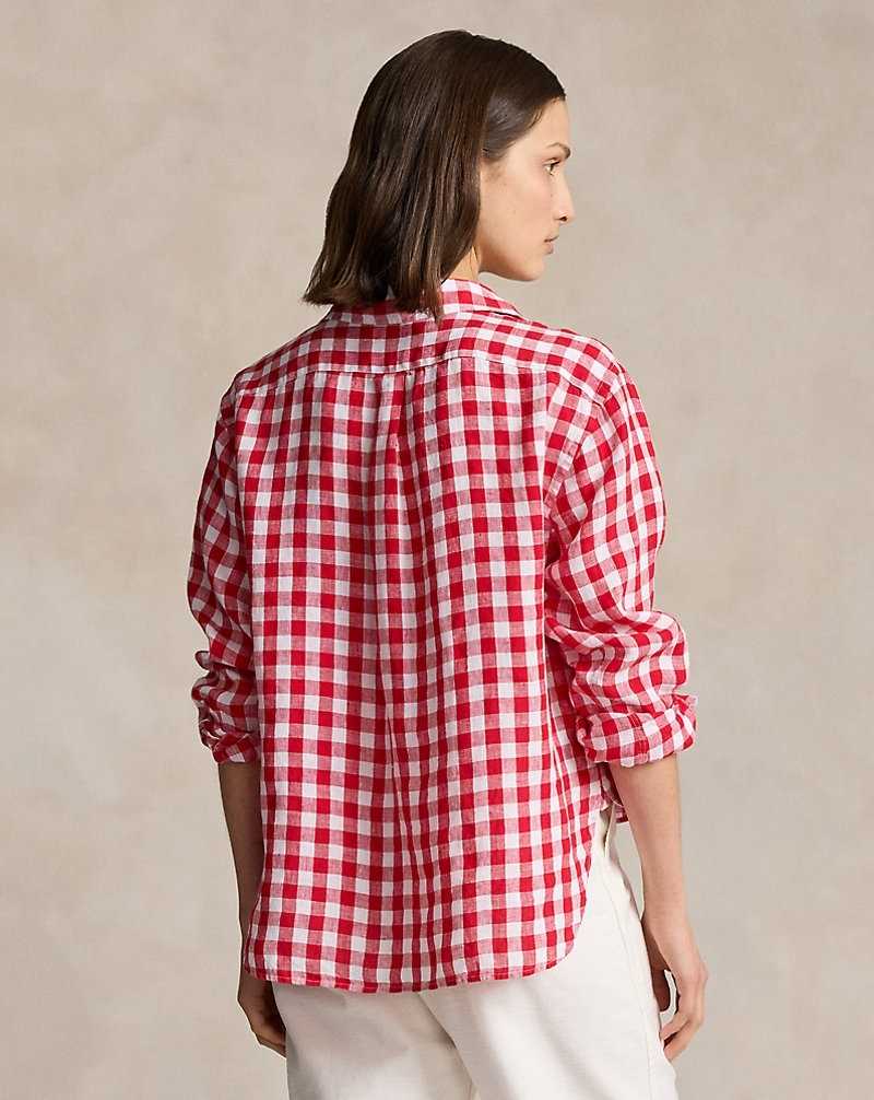 Camisas Ralph Lauren Wide Cropped Gingham Linen Mujer 1721b Injection Red/Whit | SIRKOPL-83 - vista 4