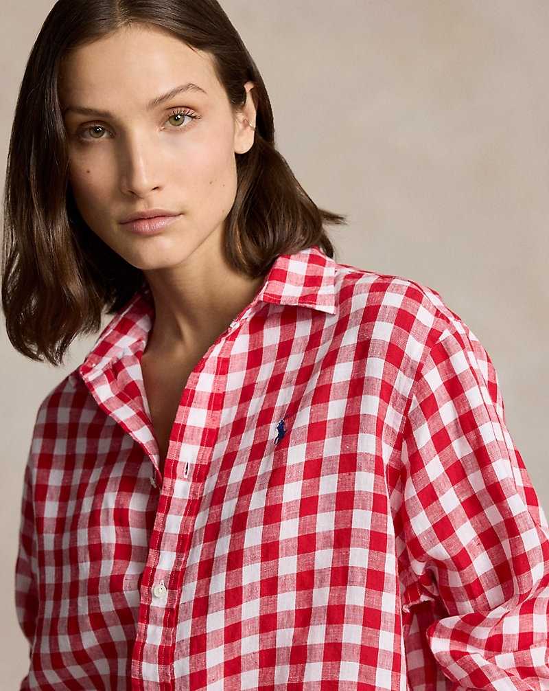 Camisas Ralph Lauren Wide Cropped Gingham Linen Mujer 1721b Injection Red/Whit | SIRKOPL-83 - vista 5