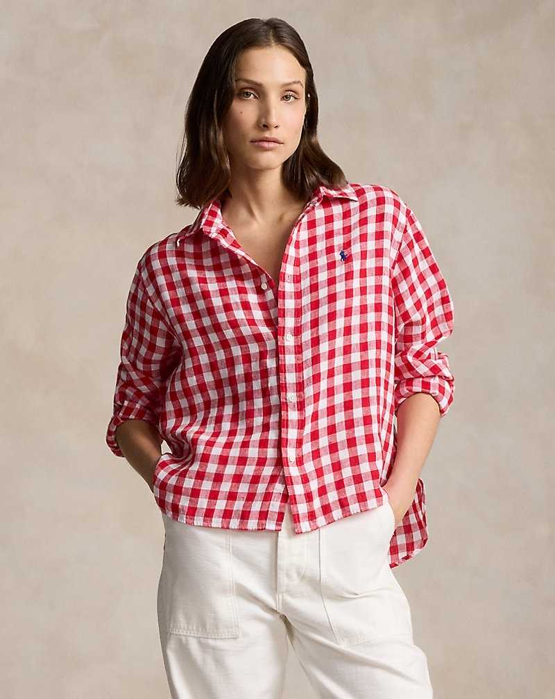 Camisas Ralph Lauren Wide Cropped Gingham Linen Mujer 1721b Injection Red/Whit | SIRKOPL-83 - vista 1