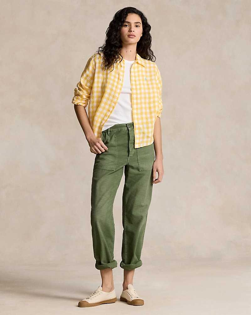 Camisas Ralph Lauren Wide Cropped Gingham Linen Mujer 1721d Collegiate Yellow/w | WTPCRBX-83 - vista 3