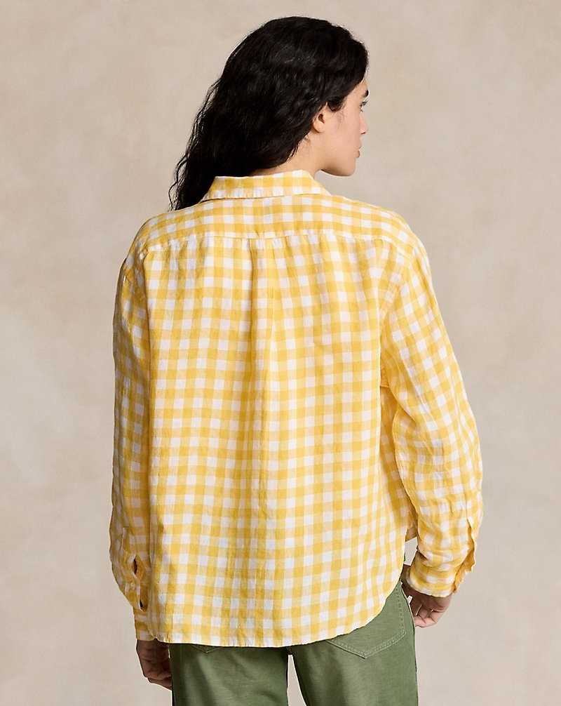 Camisas Ralph Lauren Wide Cropped Gingham Linen Mujer 1721d Collegiate Yellow/w | WTPCRBX-83 - vista 4