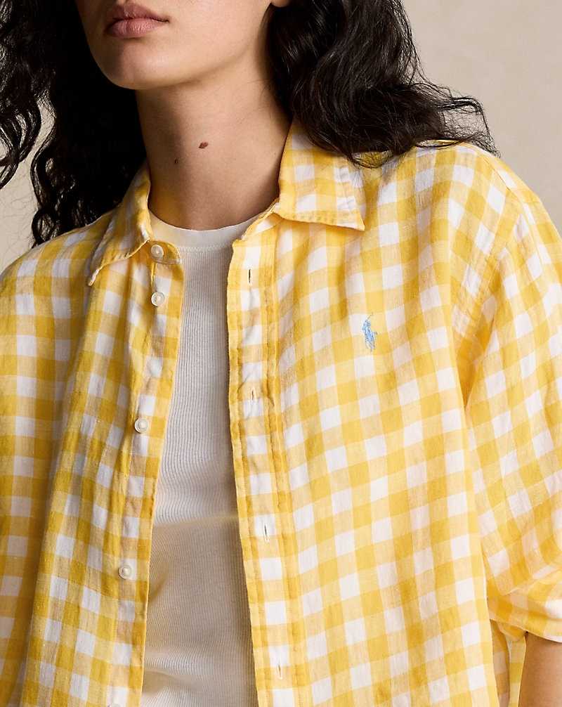 Camisas Ralph Lauren Wide Cropped Gingham Linen Mujer 1721d Collegiate Yellow/w | WTPCRBX-83 - vista 5
