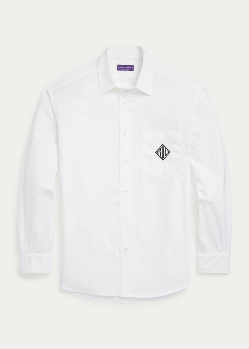 Camisas informales y Camisas Vestir Relaxed Monogram Poplin Shirt Hombre Blancos | OVYR27531 - vista 4