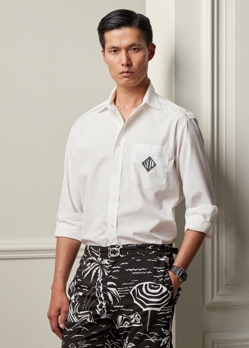 Camisas informales y Camisas Vestir Relaxed Monogram Poplin Shirt Hombre Blancos | OVYR27531 - vista 1