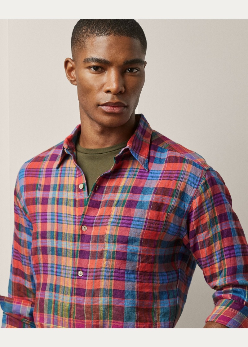 Camisas informales y Camisas Vestir Plaid Linen Popover Shirt Hombre Multicolor | OLRU97042 - vista 2