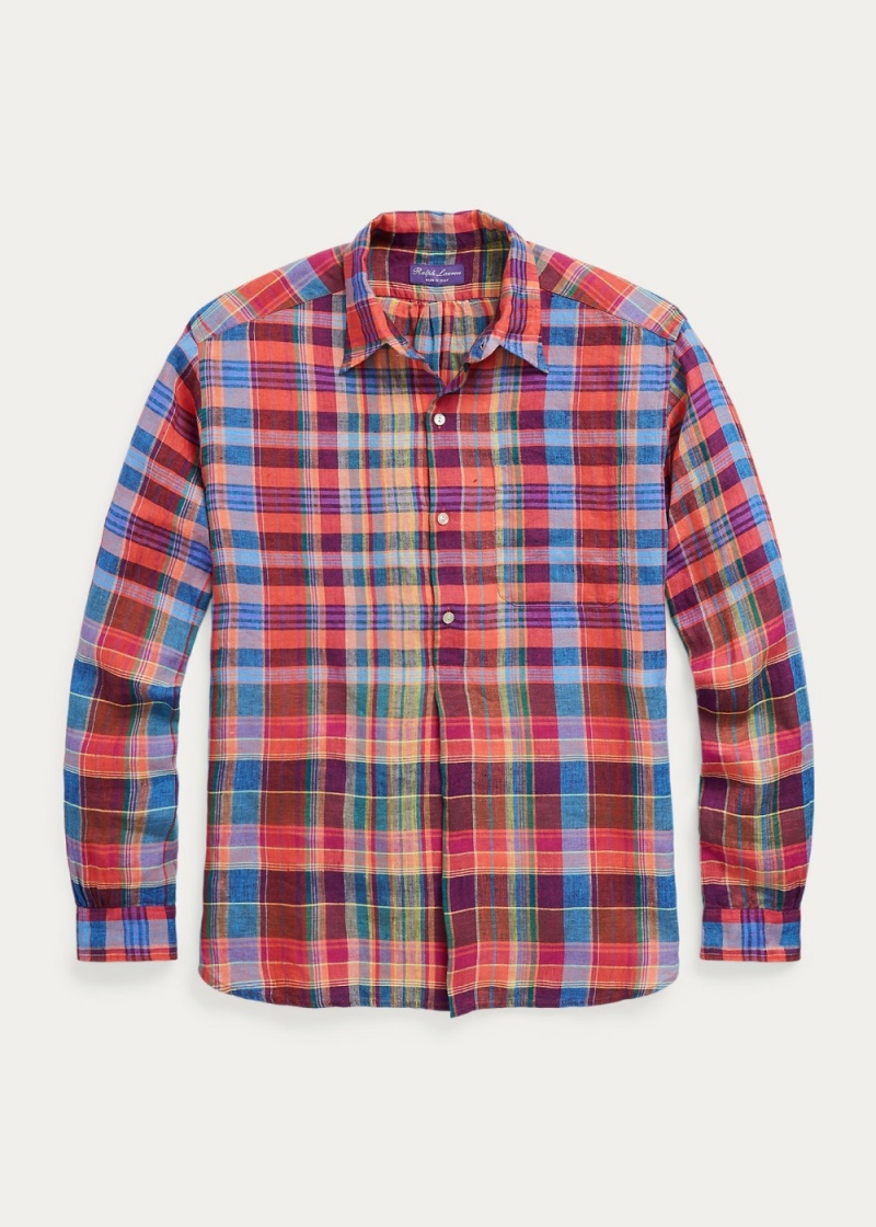 Camisas informales y Camisas Vestir Plaid Linen Popover Shirt Hombre Multicolor | OLRU97042 - vista 4