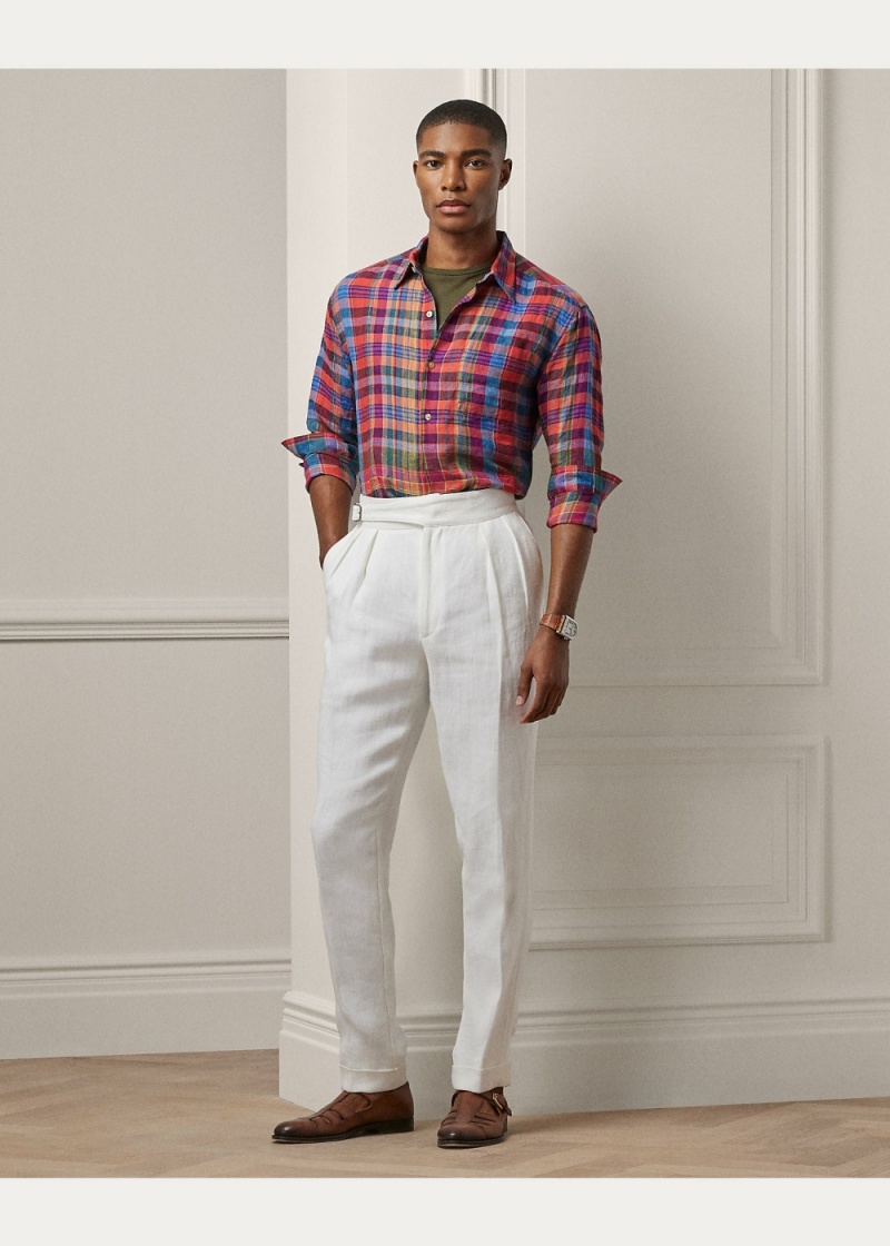 Camisas informales y Camisas Vestir Plaid Linen Popover Shirt Hombre Multicolor | OLRU97042 - vista 5
