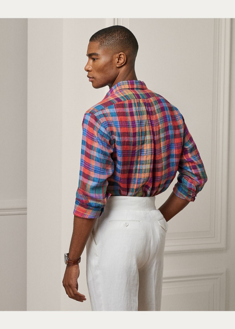 Camisas informales y Camisas Vestir Plaid Linen Popover Shirt Hombre Multicolor | OLRU97042 - vista 6