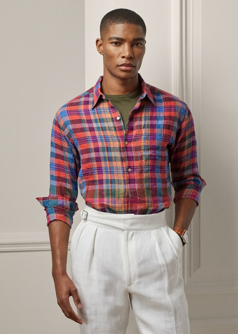 Camisas informales y Camisas Vestir Plaid Linen Popover Shirt Hombre Multicolor | OLRU97042 - vista 1