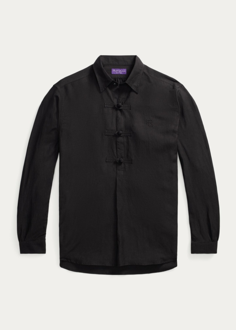 Camisas informales y Camisas Vestir Lunar New Year Silk-Linen Popover Shirt Hombre Negros | BWSI93075 - vista 1