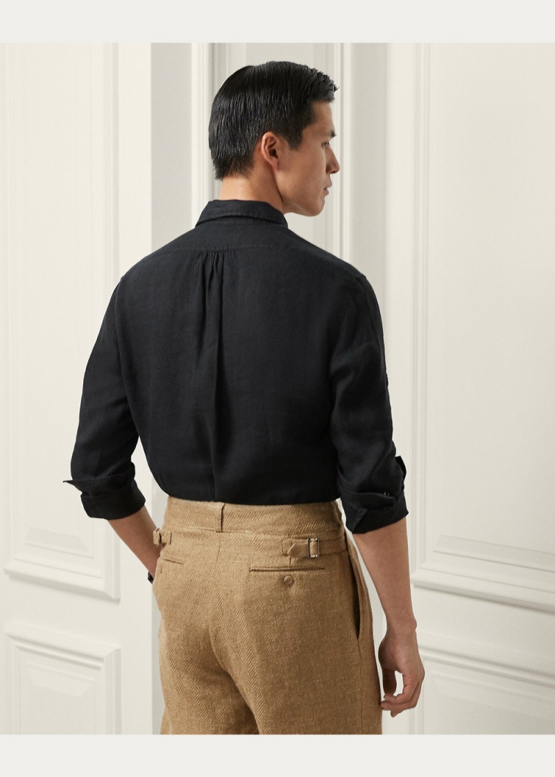 Camisas informales y Camisas Vestir Linen Monogram Popover Shirt Hombre Negros | PIDQ93482 - vista 3
