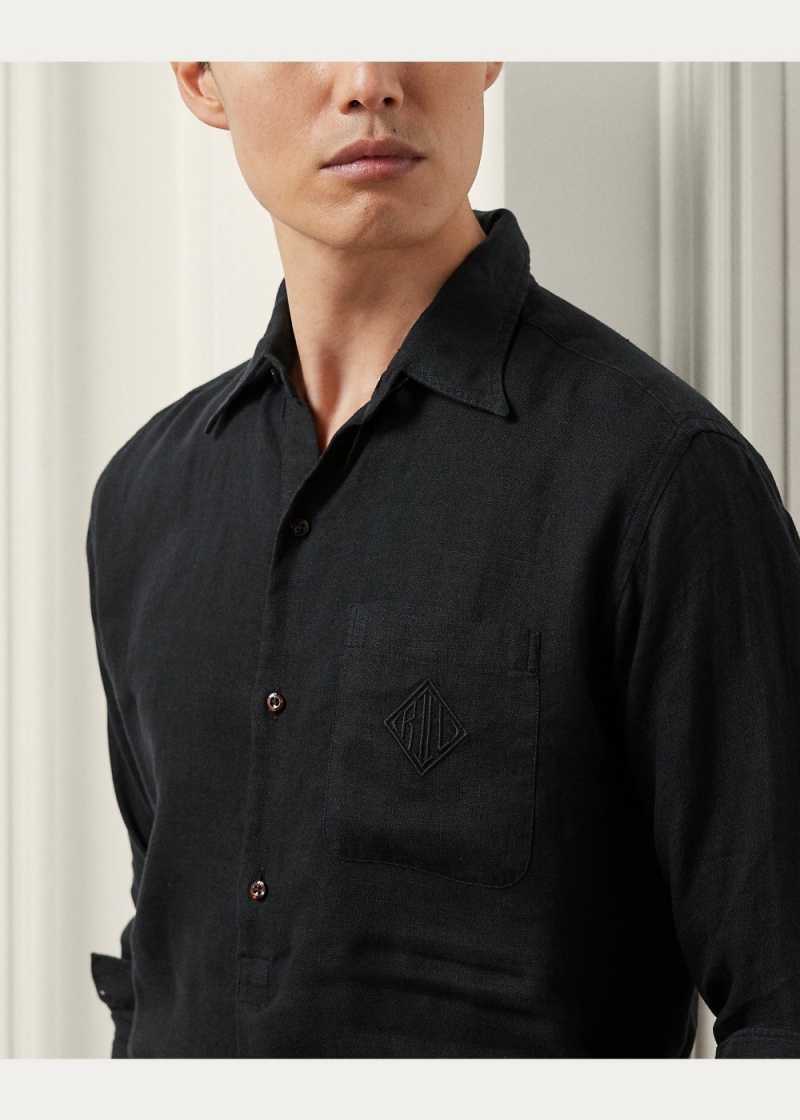 Camisas informales y Camisas Vestir Linen Monogram Popover Shirt Hombre Negros | PIDQ93482 - vista 4