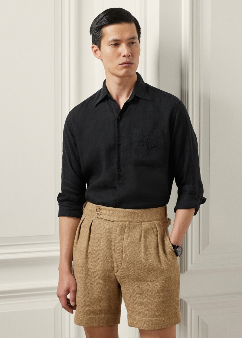 Camisas informales y Camisas Vestir Linen Monogram Popover Shirt Hombre Negros | PIDQ93482 - vista 1