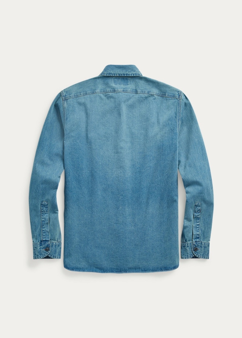 Camisas informales y Camisas Vestir Indigo Herringbone Twill Workshirt Hombre Azules | DYOG92075 - vista 4