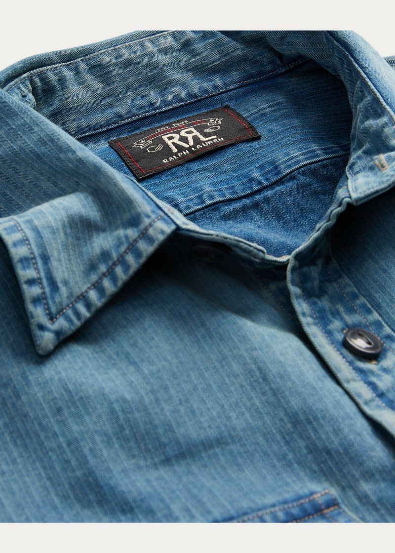 Camisas informales y Camisas Vestir Indigo Herringbone Twill Workshirt Hombre Azules | DYOG92075 - vista 5