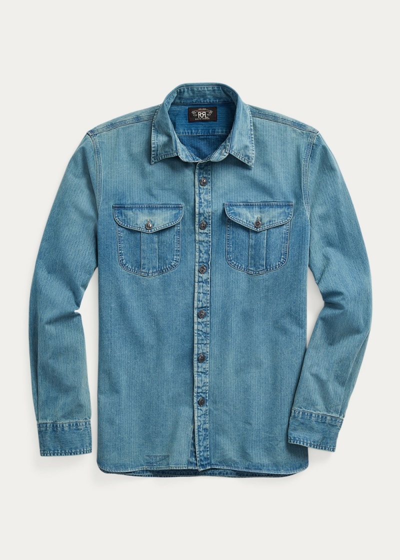 Camisas informales y Camisas Vestir Indigo Herringbone Twill Workshirt Hombre Azules | DYOG92075 - vista 1