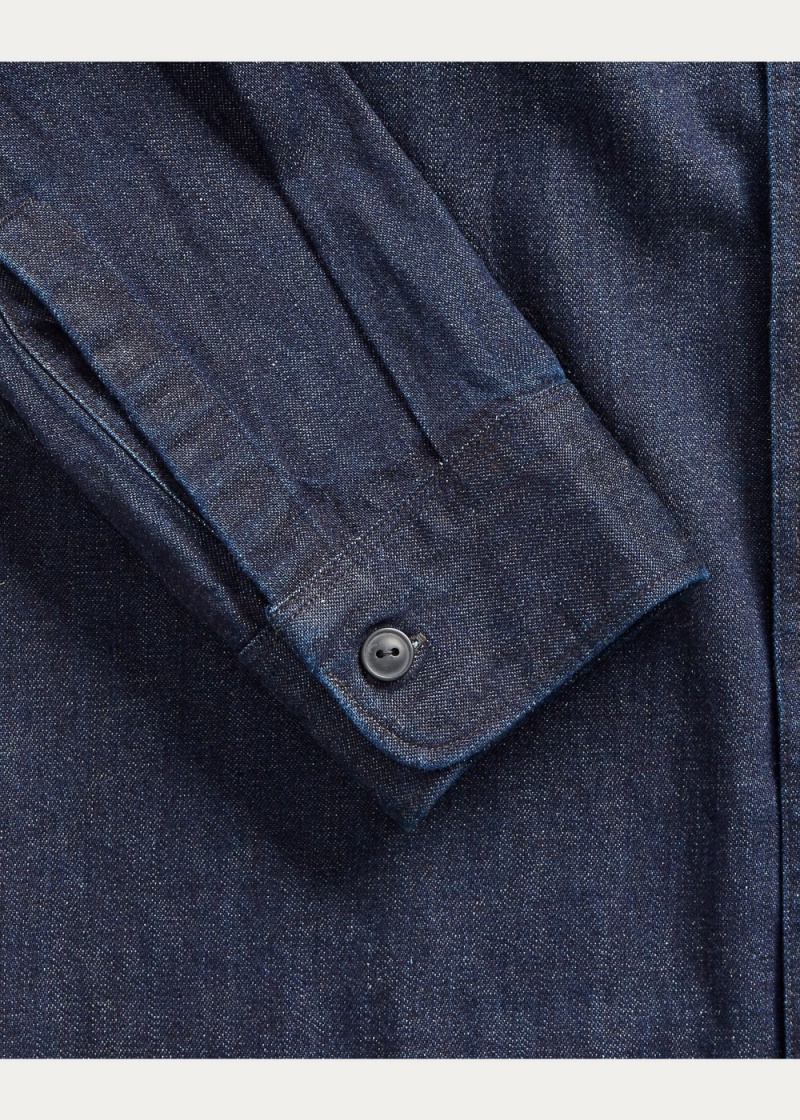 Camisas informales y Camisas Vestir Indigo Algodon-Linen Denim Workshirt Hombre Azules | RNIV06591 - vista 2