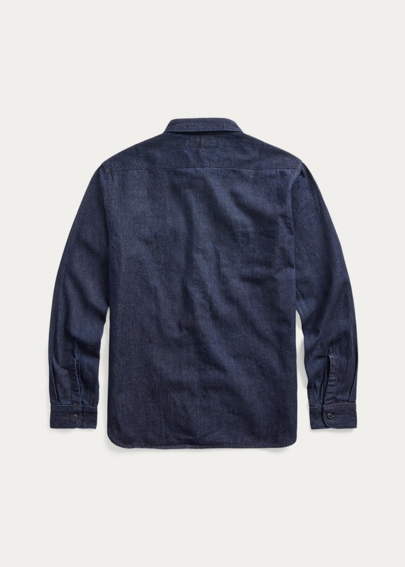 Camisas informales y Camisas Vestir Indigo Algodon-Linen Denim Workshirt Hombre Azules | RNIV06591 - vista 4