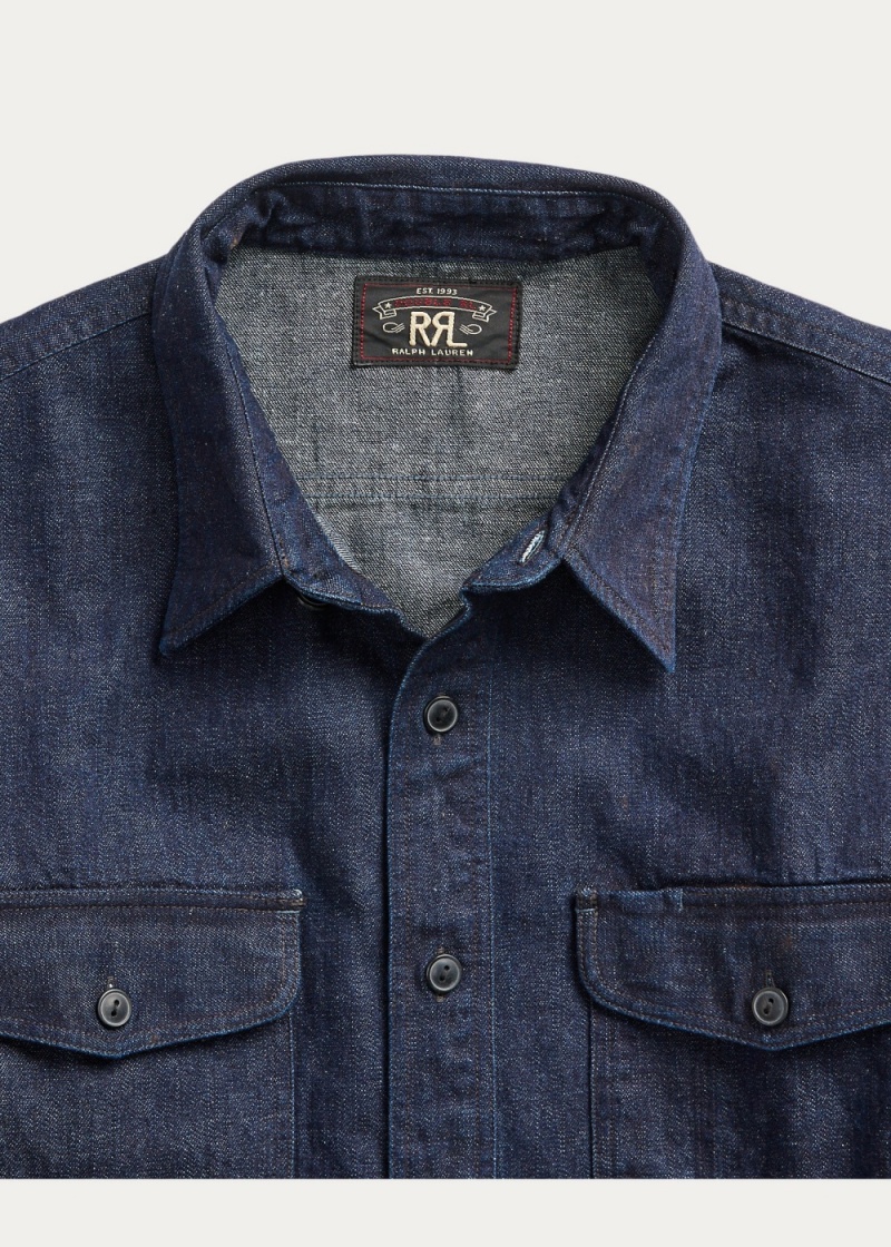 Camisas informales y Camisas Vestir Indigo Algodon-Linen Denim Workshirt Hombre Azules | RNIV06591 - vista 5