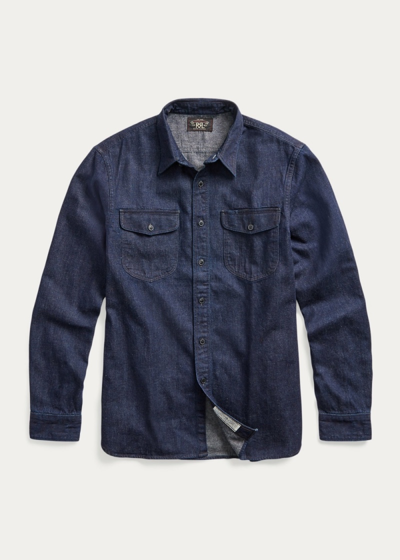 Camisas informales y Camisas Vestir Indigo Algodon-Linen Denim Workshirt Hombre Azules | RNIV06591 - vista 1