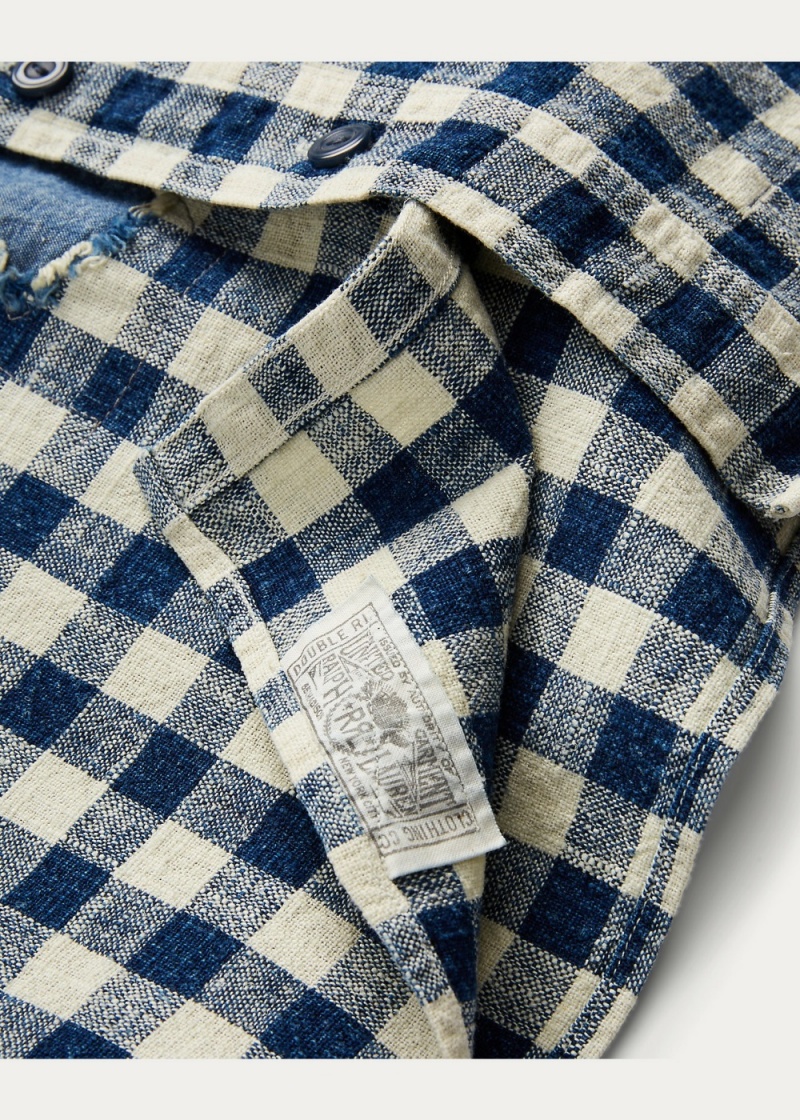 Camisas informales y Camisas Vestir Indigo Checked Linen-Algodon Workshirt Hombre Creme | KEGH32078 - vista 2
