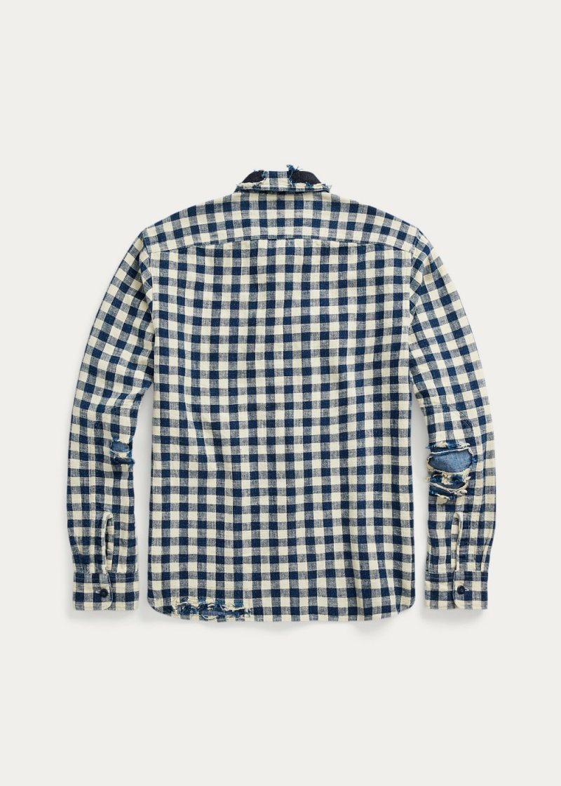 Camisas informales y Camisas Vestir Indigo Checked Linen-Algodon Workshirt Hombre Creme | KEGH32078 - vista 5