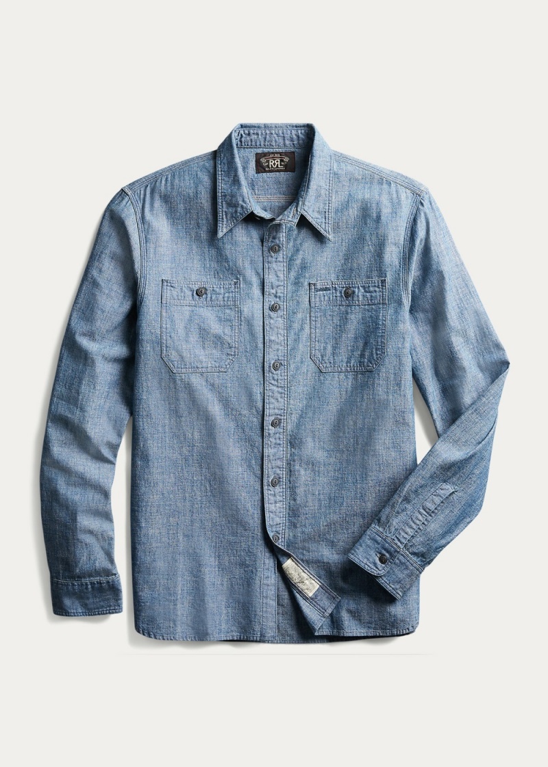 Camisas informales y Camisas Vestir Indigo Chambray Workshirt Hombre Negros | PBJN10567 - vista 1