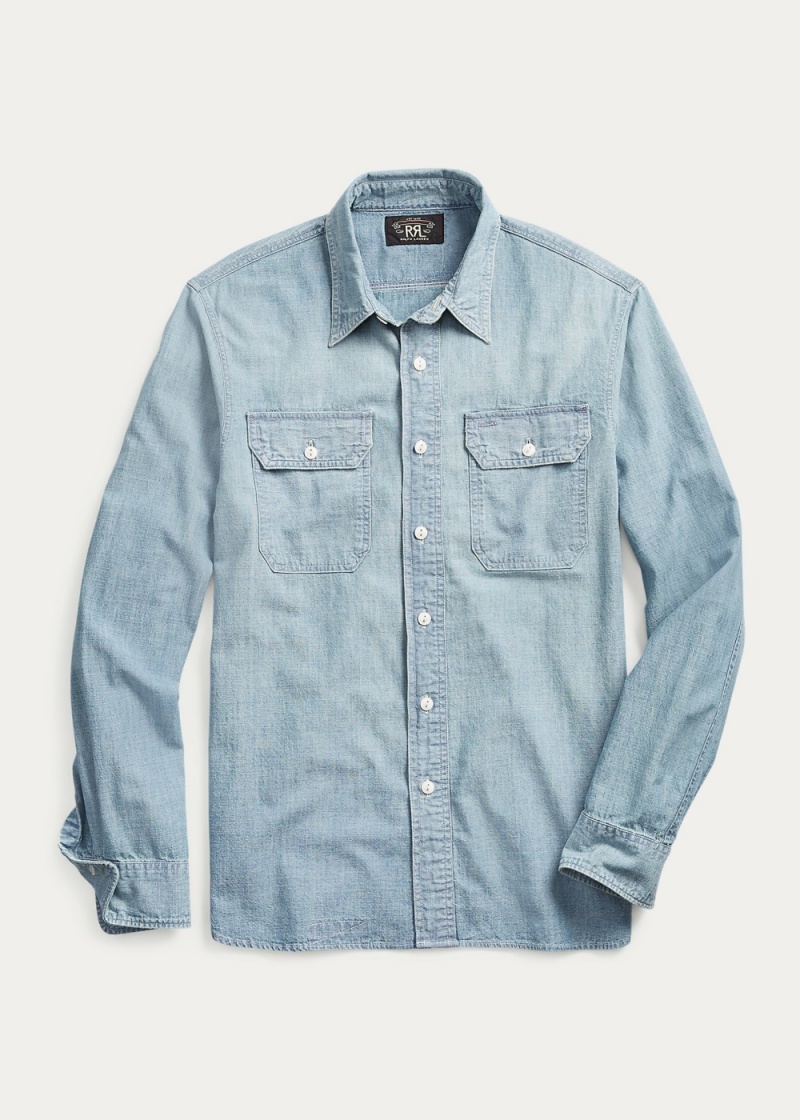 Camisas informales y Camisas Vestir Indigo Chambray Workshirt Hombre Azules | SIKA80569 - vista 2