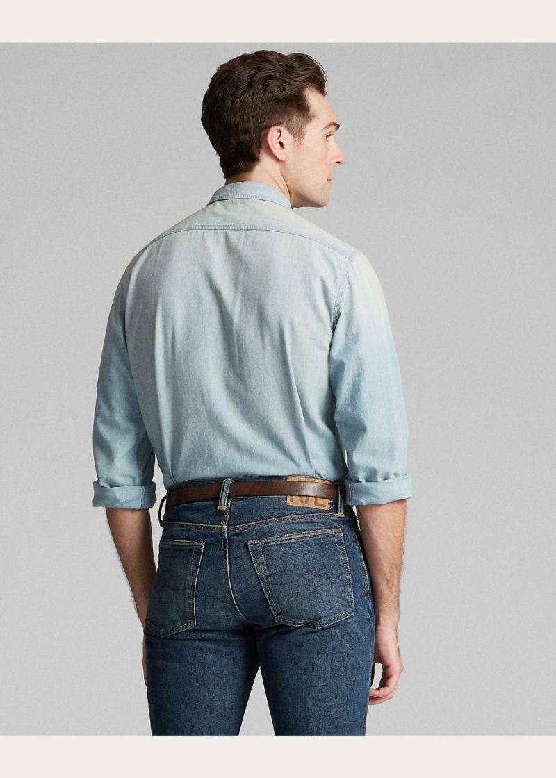 Camisas informales y Camisas Vestir Indigo Chambray Workshirt Hombre Azules | SIKA80569 - vista 4