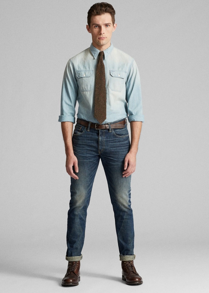 Camisas informales y Camisas Vestir Indigo Chambray Workshirt Hombre Azules | SIKA80569 - vista 1
