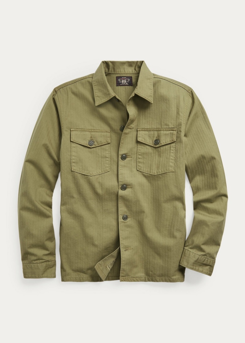 Camisas informales y Camisas Vestir Herringbone Twill Shirt Hombre Verde Oliva | XWHB92615 - vista 1