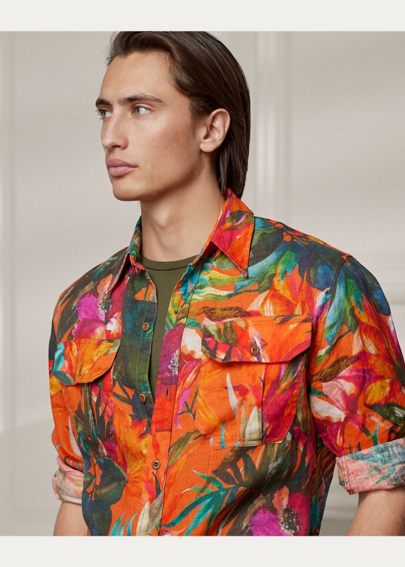 Camisas informales y Camisas Vestir Floral-Print Linen Shirt Hombre Multicolor | LZBC71309 - vista 2