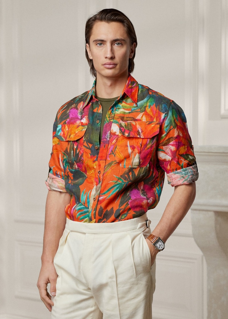 Camisas informales y Camisas Vestir Floral-Print Linen Shirt Hombre Multicolor | LZBC71309 - vista 1