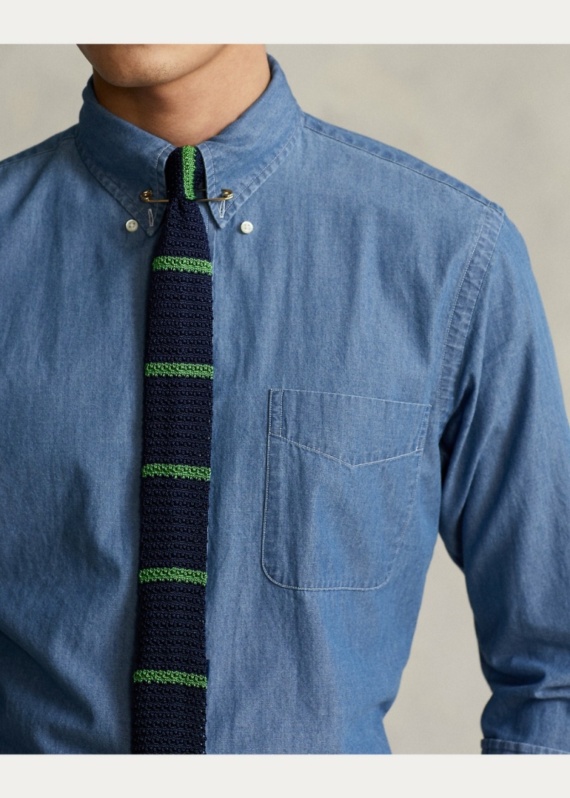 Camisas informales y Camisas Vestir Custom Fit Indigo Chambray Shirt Hombre Azules | QTEC93682 - vista 2