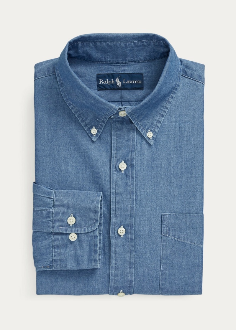 Camisas informales y Camisas Vestir Custom Fit Indigo Chambray Shirt Hombre Azules | QTEC93682 - vista 4