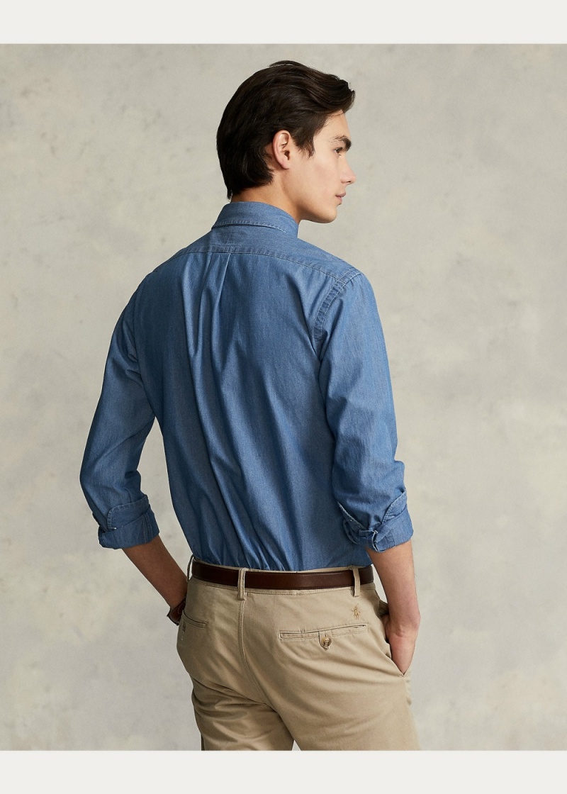 Camisas informales y Camisas Vestir Custom Fit Indigo Chambray Shirt Hombre Azules | QTEC93682 - vista 6