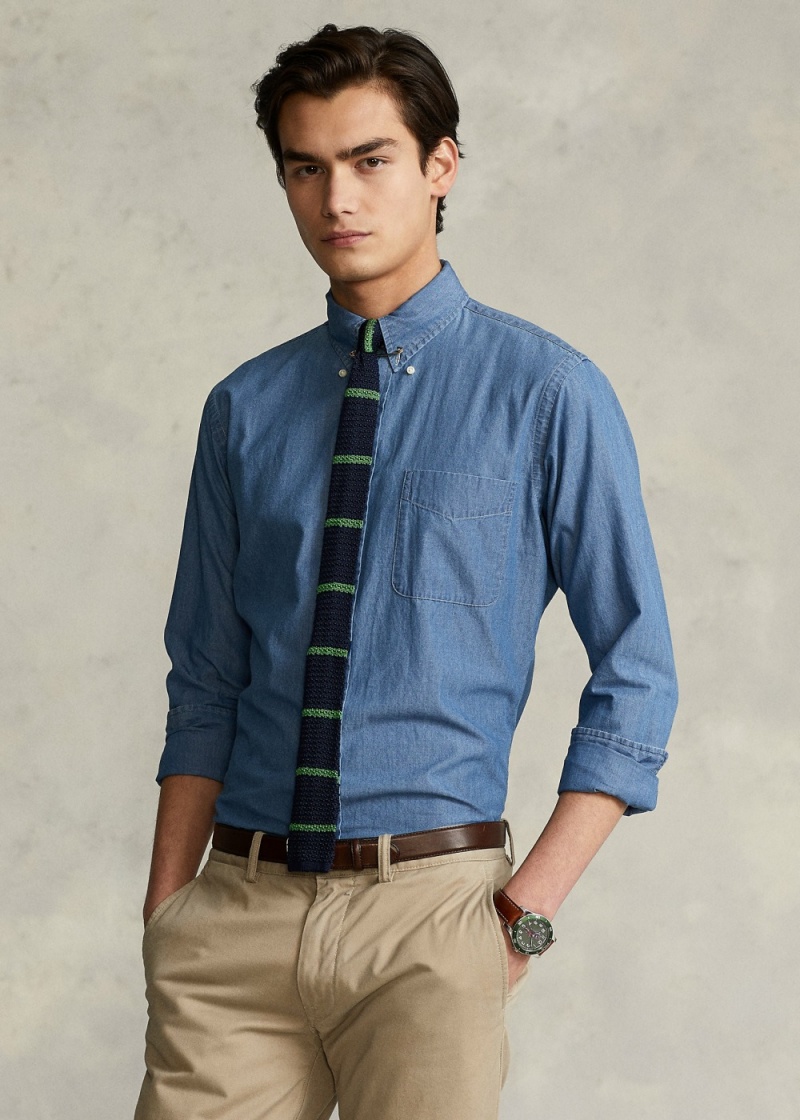 Camisas informales y Camisas Vestir Custom Fit Indigo Chambray Shirt Hombre Azules | QTEC93682 - vista 1