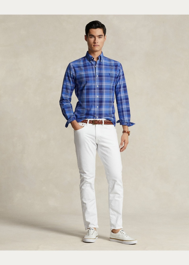 Camisas informales y Camisas Vestir Classic Fit Plaid Oxford Shirt Hombre Azules | LOVK64153 - vista 5