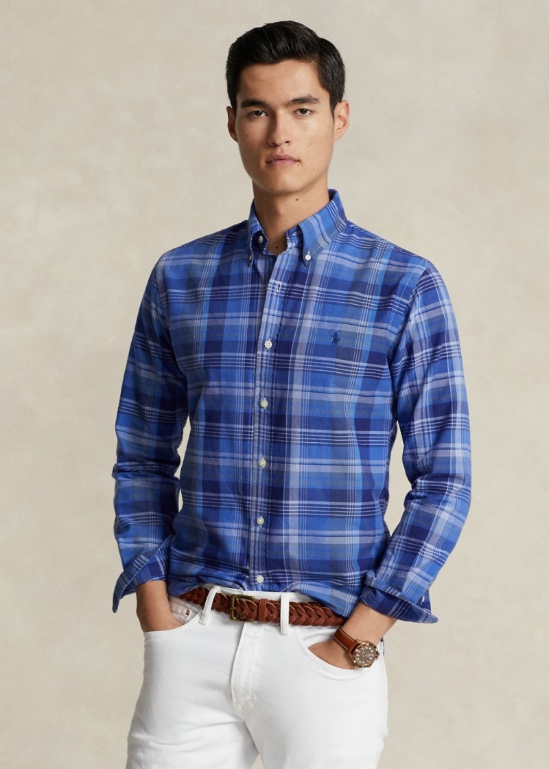 Camisas informales y Camisas Vestir Classic Fit Plaid Oxford Shirt Hombre Azules | LOVK64153 - vista 1
