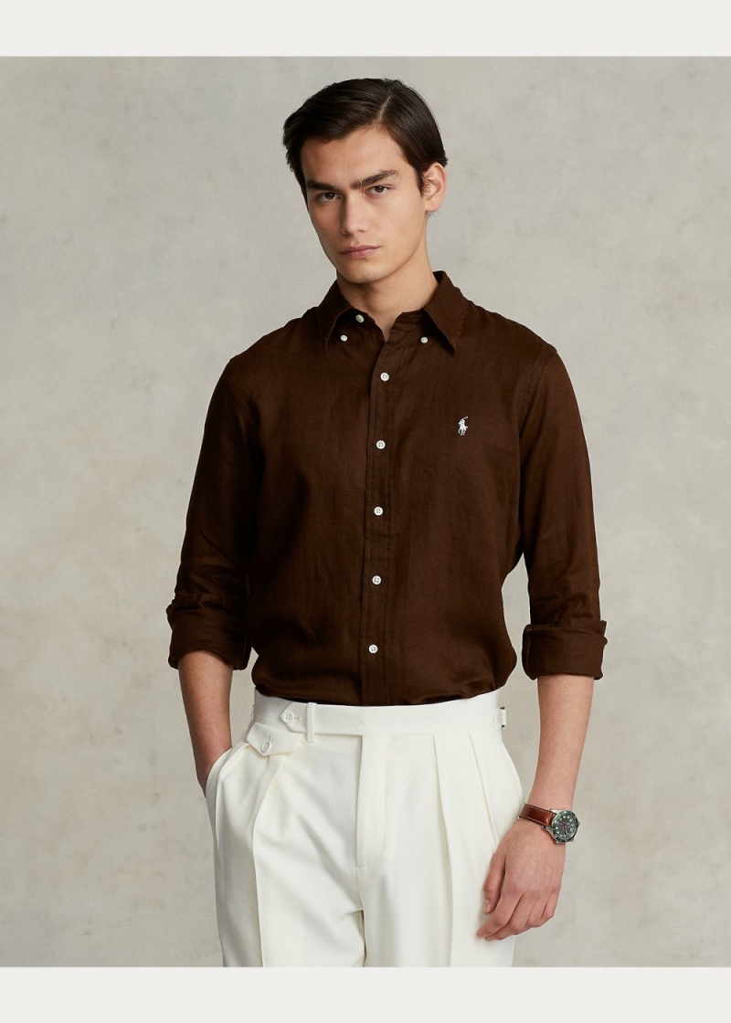 Camisas informales y Camisas Vestir Classic Fit Linen Shirt Hombre Marrom | KOQE18756 - vista 7