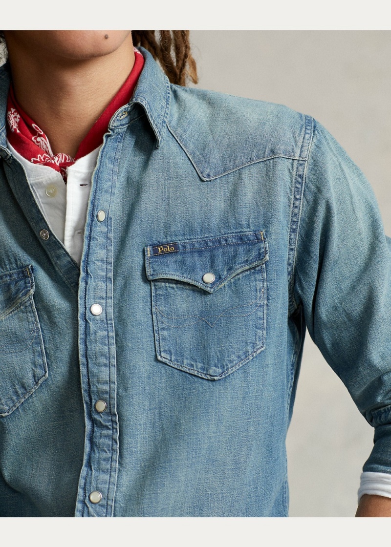 Camisas informales y Camisas Vestir Classic Fit Denim Western Shirt Hombre Negros | EKZN45169 - vista 3