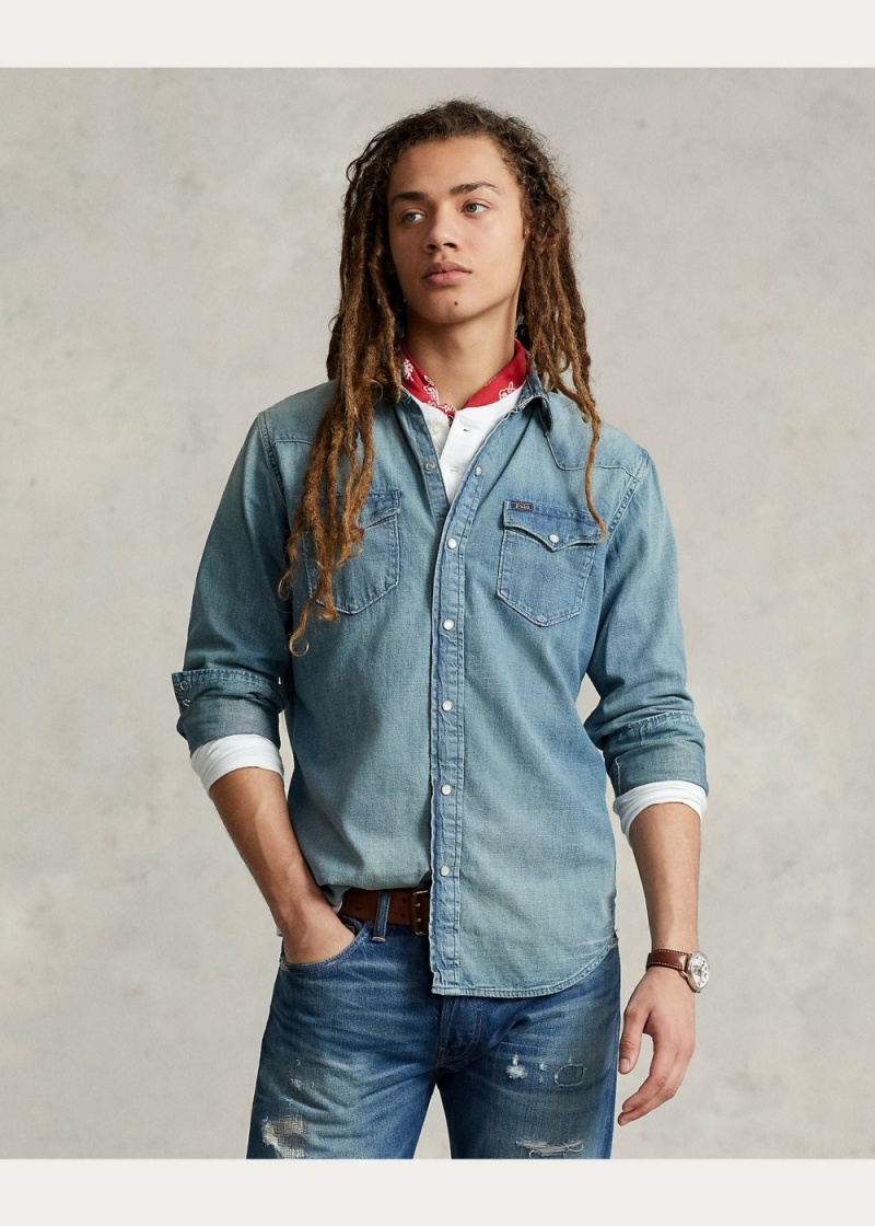 Camisas informales y Camisas Vestir Classic Fit Denim Western Shirt Hombre Negros | EKZN45169 - vista 4
