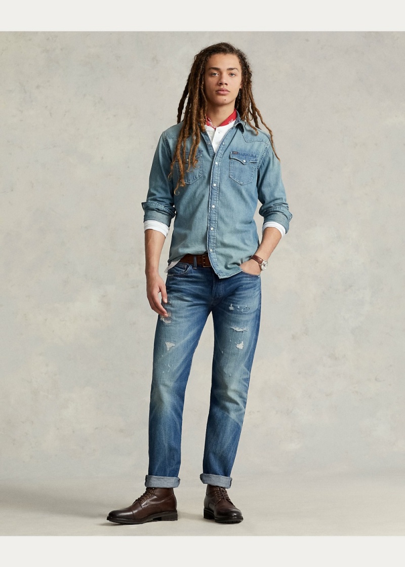 Camisas informales y Camisas Vestir Classic Fit Denim Western Shirt Hombre Negros | EKZN45169 - vista 6