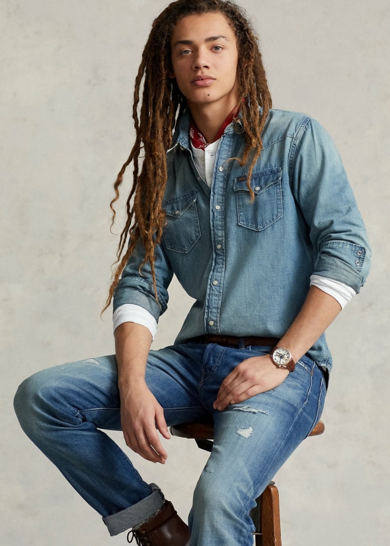Camisas informales y Camisas Vestir Classic Fit Denim Western Shirt Hombre Negros | EKZN45169 - vista 1