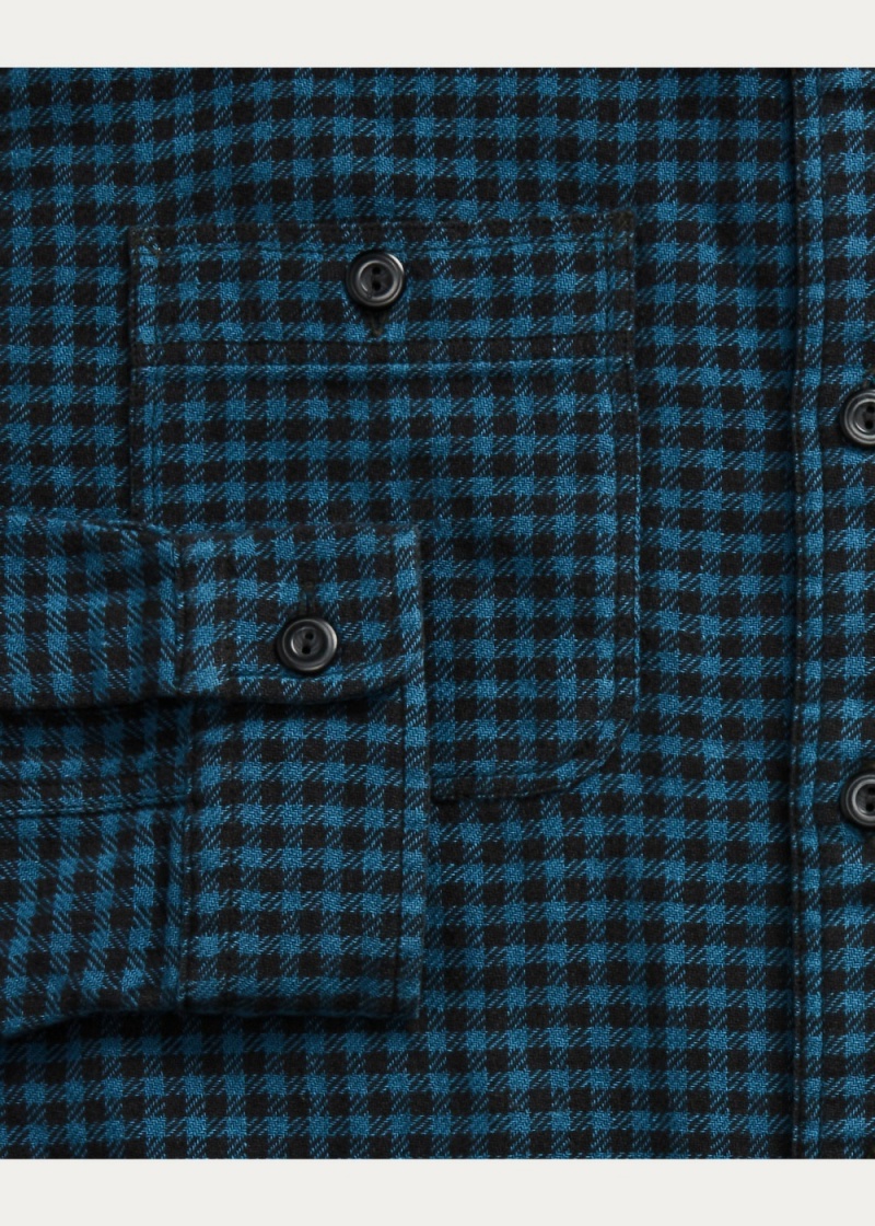 Camisas informales y Camisas Vestir Checked Indigo Algodon-Linen Workshirt Hombre Negros | OJZA61350 - vista 3