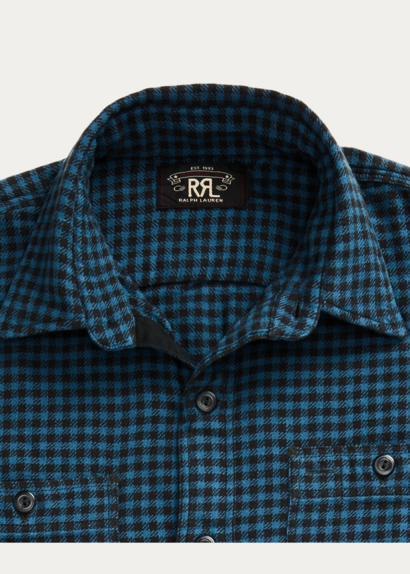 Camisas informales y Camisas Vestir Checked Indigo Algodon-Linen Workshirt Hombre Negros | OJZA61350 - vista 4