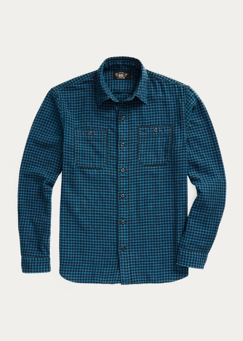Camisas informales y Camisas Vestir Checked Indigo Algodon-Linen Workshirt Hombre Negros | OJZA61350 - vista 1