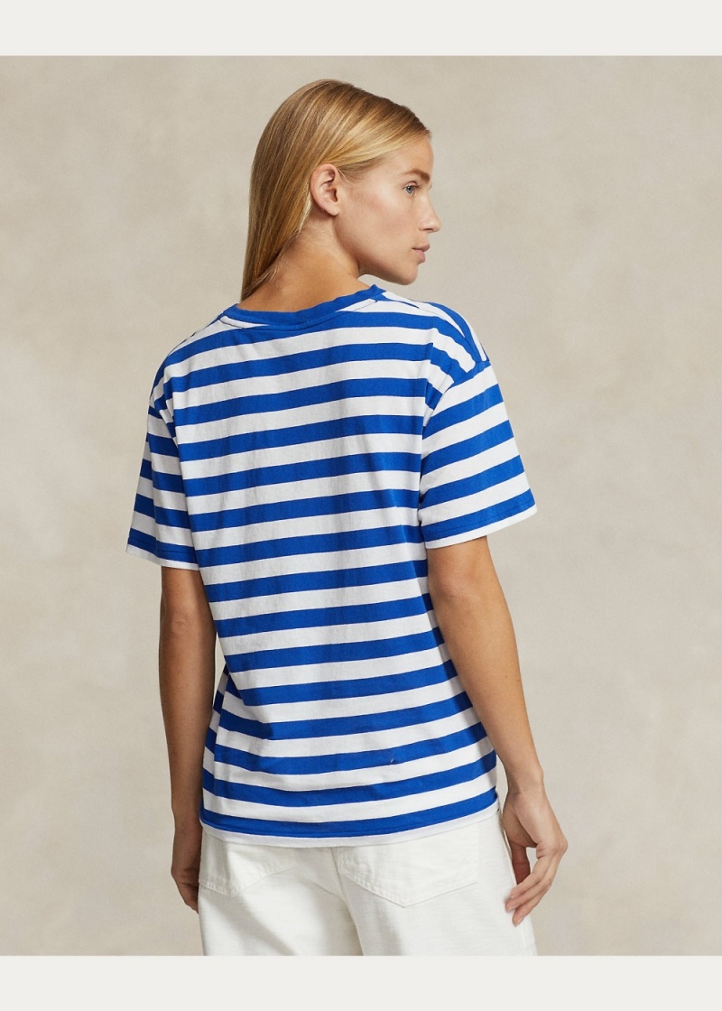 Camiseta A Rayas Algodon Jersey Crewneck Mujer Blancos | RDHN80746 - vista 3